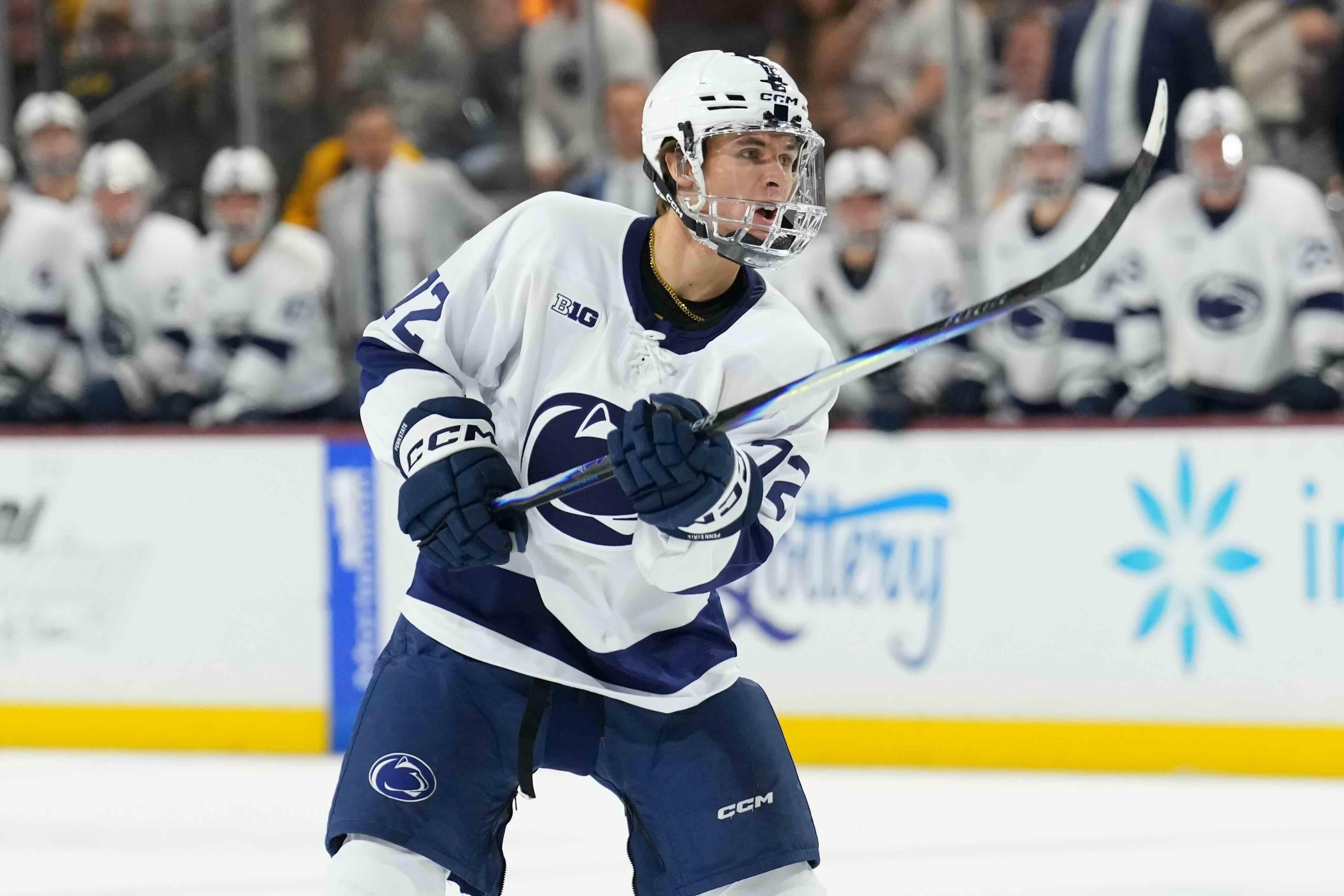 Gavin McKenna playing for Penn State hockey against Arizona State