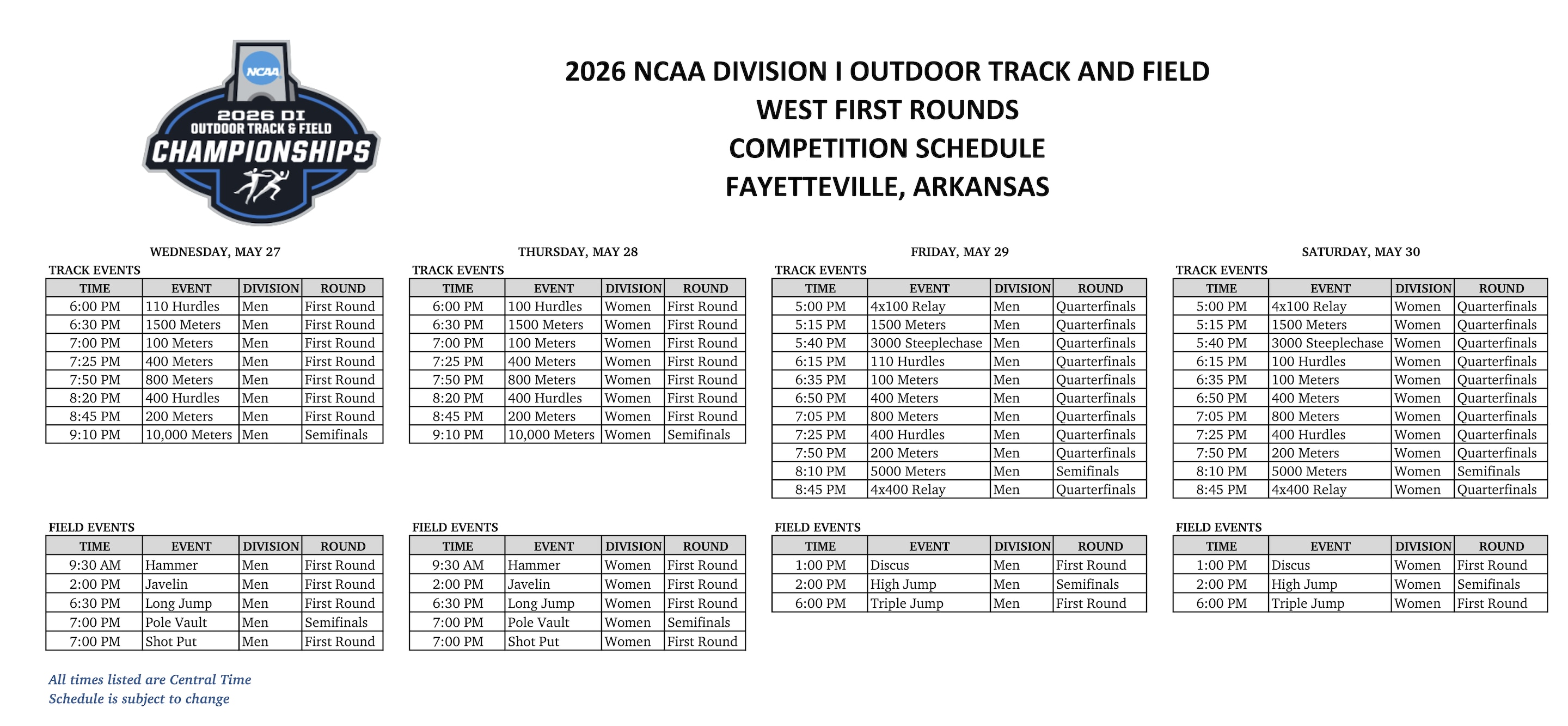 schedule of events